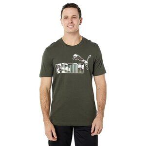 Puma Printed Logo T Shirt Mens Size XXL Green Camo Fill Short Sleeve